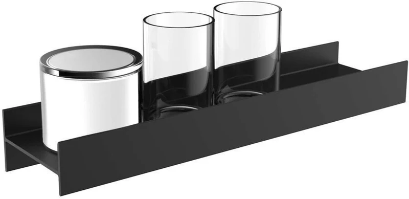 EMCO S 85 Doppelglashalter mit Flüssigseifenspender, 2 Kristallgläser, schwarz-matt, Wandmontage