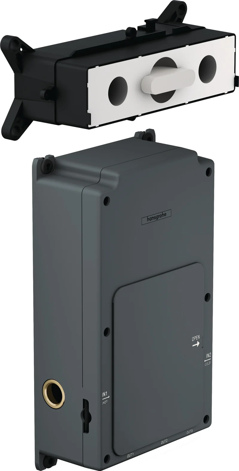 Hansgrohe RainPad iBox Control – Unterputz-Steuerung für 3 Verbraucher mit Thermostat und Smart-Home-Anbindung