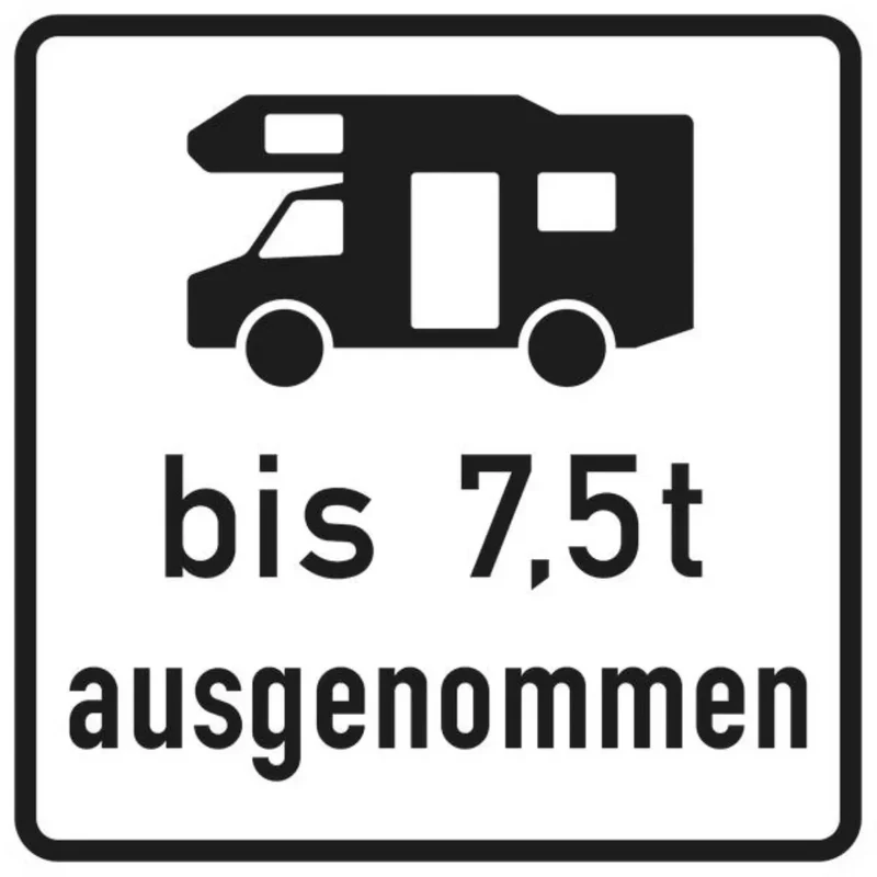 Verkehrszeichen VZ1024-19 Wohnmobile mit einer zulässigen Gesamtmasse bis 7,5 t ausgenommen