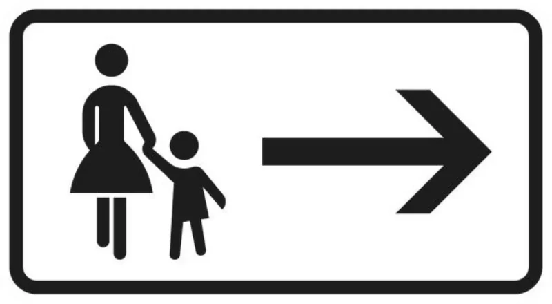 Verkehrszeichen VZ1000-22 Fußgänger Gehweg gegenüber benutzen, rechtsweisend