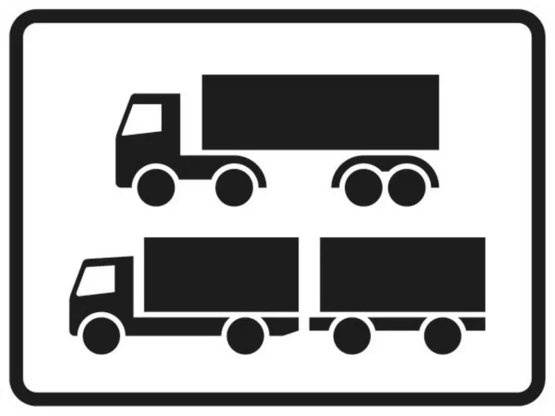 Verkehrszeichen VZ1048-15 Nur Sattelkraftfahrzeuge und Lastkraftwagen mit Anhänger