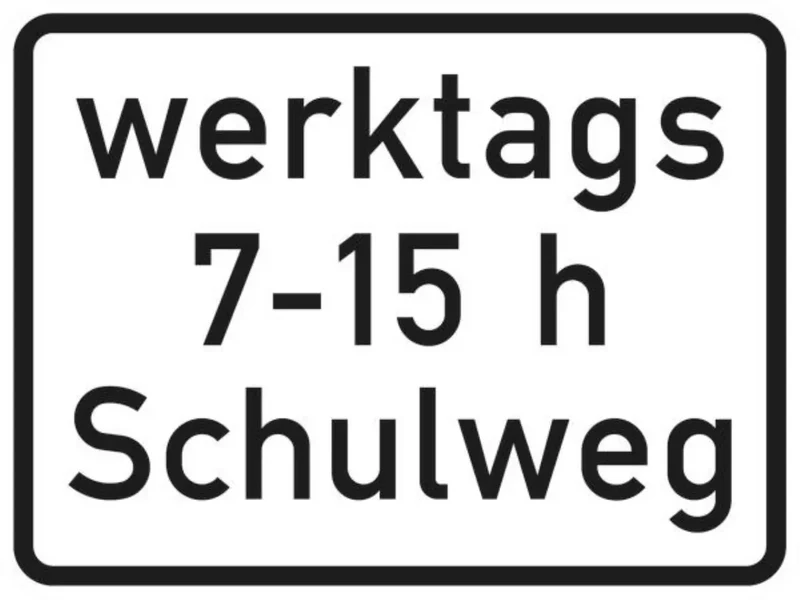 Verkehrszeichen VZ1042-53 Schulweg i.V.m. zeitlicher Begrenzung an Werktagen (zu Z. 101 oder 274)