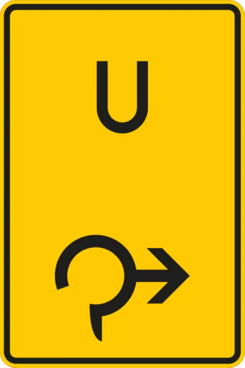 Verkehrszeichen VZ455.1-23 Ankündigung oder Fortsetzung der Umleitung, im Kreisverkehr rechts
