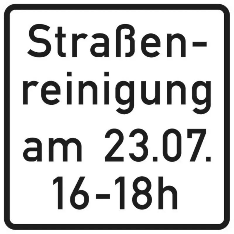 Verkehrszeichen VZ1042-50 Straßenreinigung (mit Zeit- und Datumsangabe)
