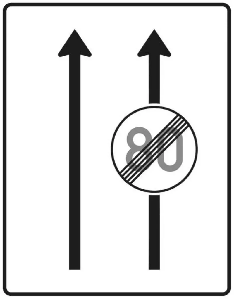 Verkehrszeichen VZ537-30 Fahrstreifentafel – ohne Gegenverkehr mit integriertem Zeichen 278 – zweistreifig in Fahrtrichtung, neues Zeichen