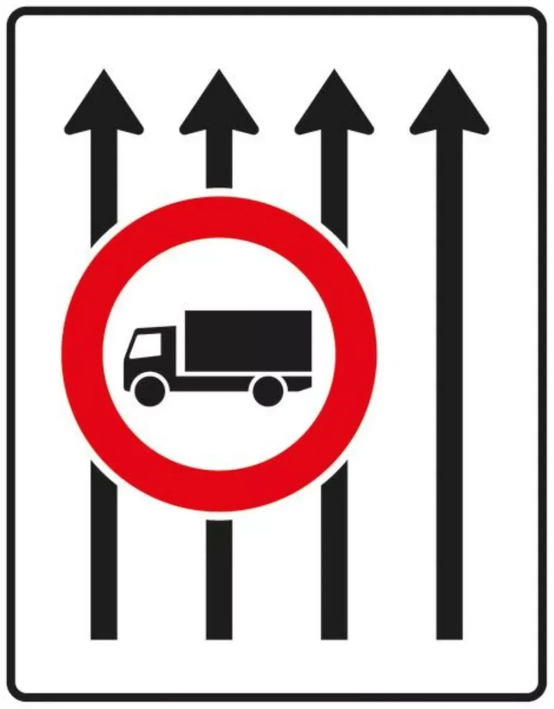 Verkehrszeichen VZ524-32 Fahrstreifentafel – ohne Gegenverkehr mit integriertem Zeichen 253 – vierstreifig in Fahrtrichtung, neues Zeichen