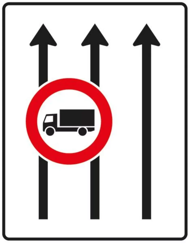 Verkehrszeichen VZ524-31 Fahrstreifentafel – ohne Gegenverkehr mit integriertem Zeichen 253 – dreistreifig in Fahrtrichtung, neues Zeichen