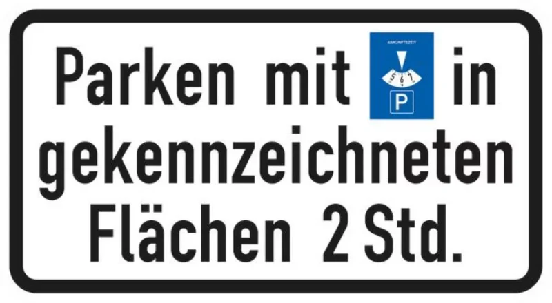 Verkehrszeichen VZ1040-33 Parken mit Parkscheibe in gekennzeichneten Flächen … Stunden