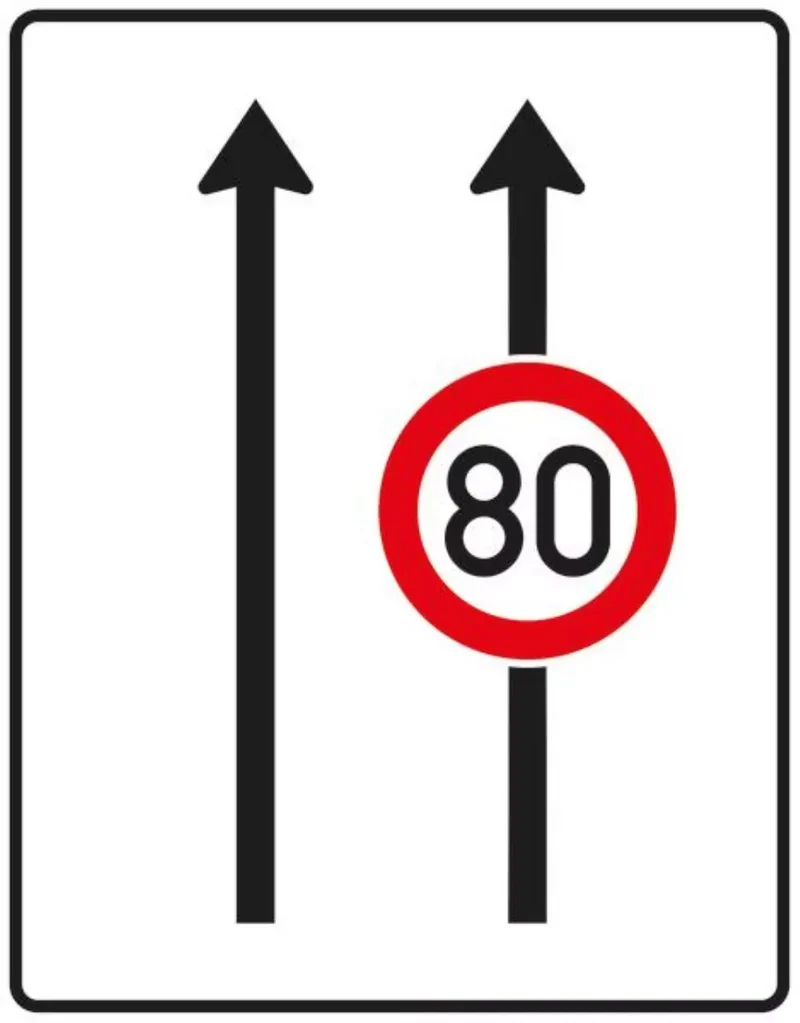 Verkehrszeichen VZ523-30 Fahrstreifentafel – ohne Gegenverkehr mit integriertem Zeichen 274 – zweistreifig in Fahrtrichtung, neues Zeichen