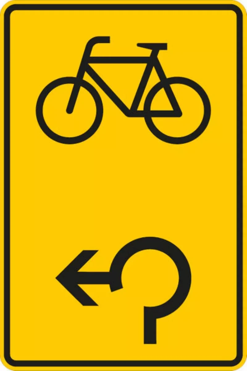 Verkehrszeichen VZ442-17 Vorwegweiser für Radverkehr im Kreisverkehr, linksweisend