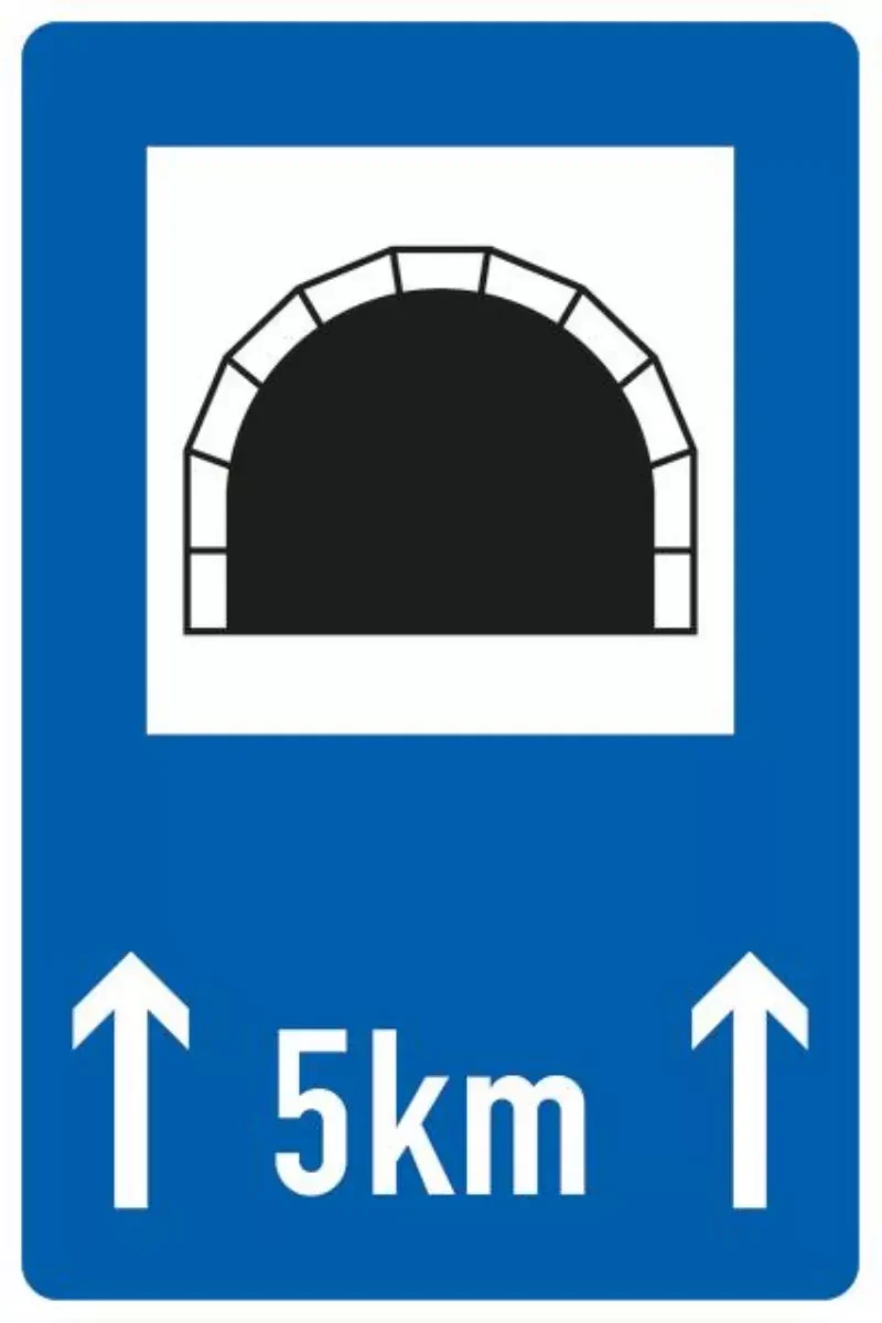 Verkehrszeichen VZ327-51 Tunnel, mit Längenangabe in km