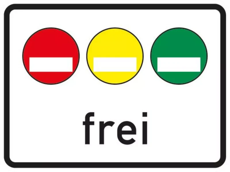 Verkehrszeichen VZ1031-50 Freistellung vom Verkehrsverbot nach § 40 Absatz 1 des Bundes-Immissionsschutzgesetzes. Rote, gelbe und grüne Plakette frei