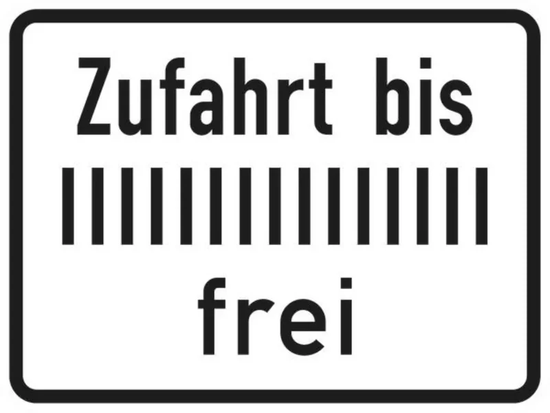 Verkehrszeichen VZ1028-33 Zufahrt bis … frei