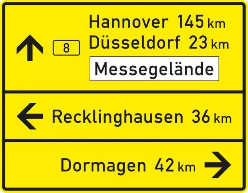 Verkehrszeichen VZ434-50 Tabellenwegweiser, kompakte Form