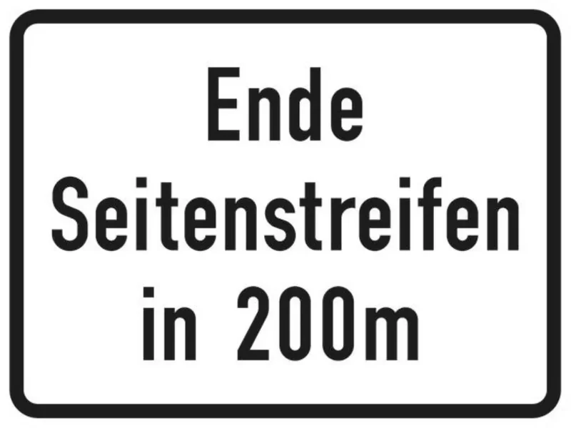 Verkehrszeichen VZ1007-59 Ende Seitenstreifen in 200 m