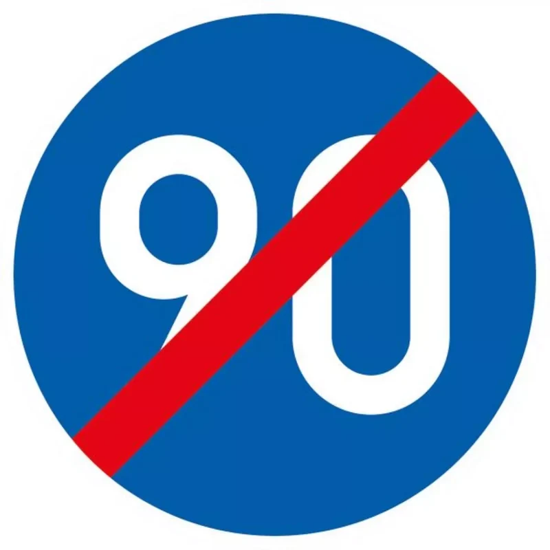 Verkehrszeichen VZ279-90 Ende der vorgeschriebenen Mindestgeschwindigkeit 90 km/h
