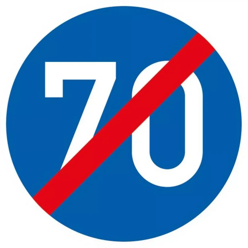 Verkehrszeichen VZ279-70 Ende der vorgeschriebenen Mindestgeschwindigkeit 70 km/h