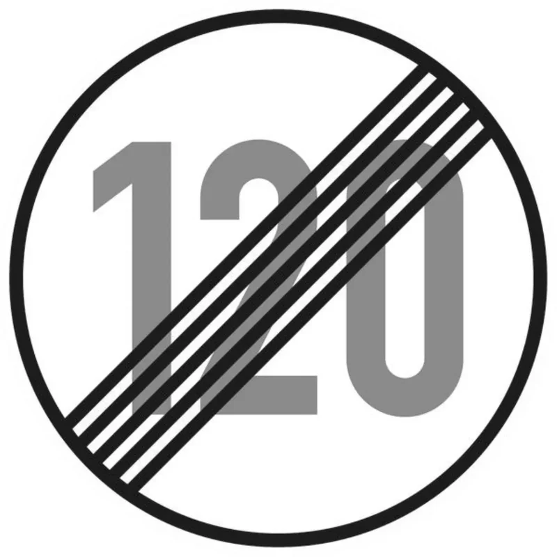 Verkehrszeichen VZ278-120 Ende der zulässigen Höchstgeschwindigkeit 120 km/h