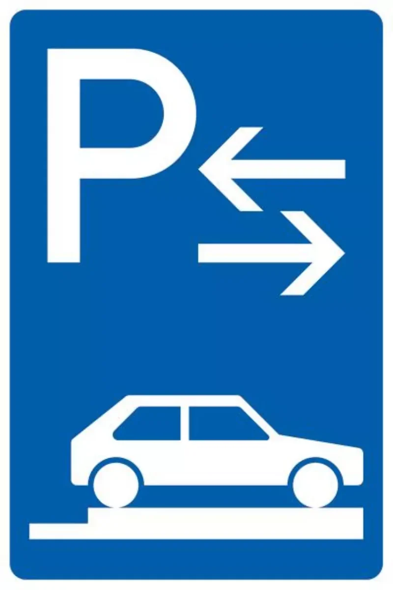 Verkehrszeichen VZ315-88 Parken auf Gehwegen ganz quer zur Fahrtrichtung rechts, Mitte
