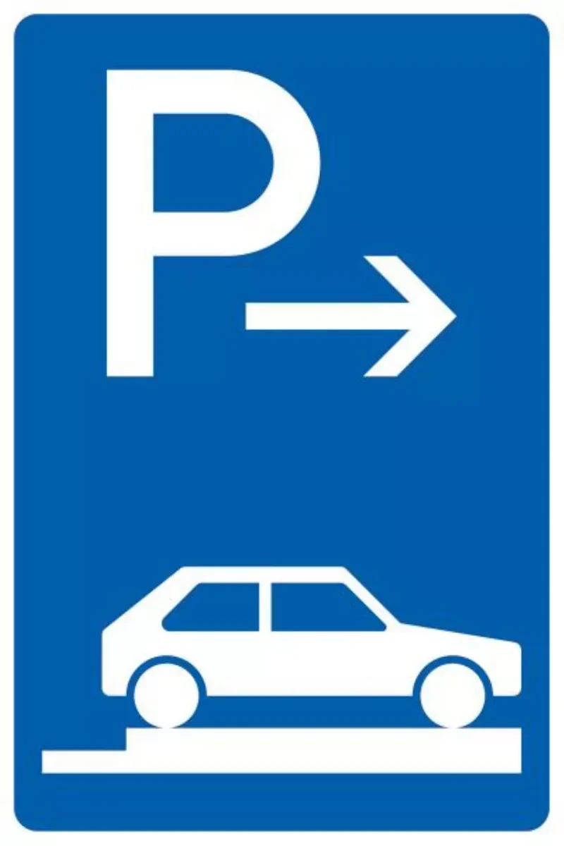 Verkehrszeichen VZ315-87 Parken auf Gehwegen ganz quer zur Fahrtrichtung rechts, Ende