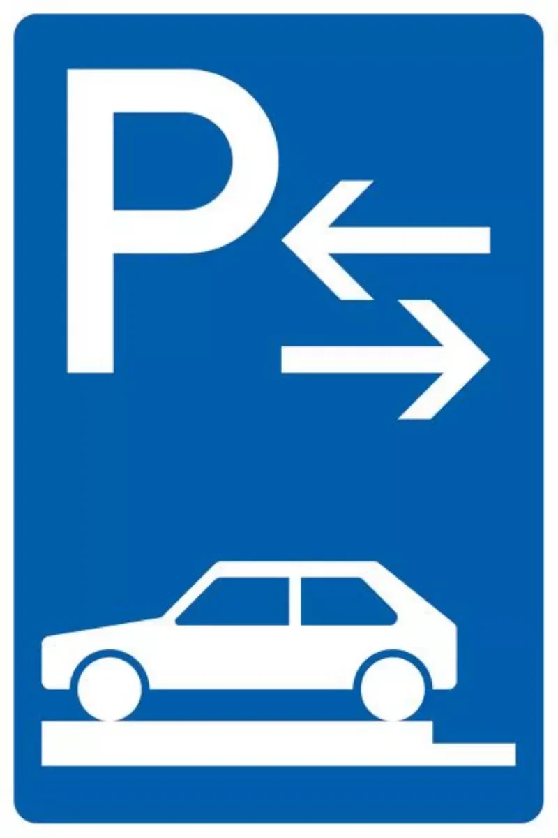 Verkehrszeichen VZ315-83 Parken auf Gehwegen – ganz quer zur Fahrtrichtung links, Mitte