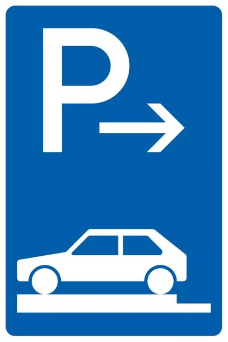 Verkehrszeichen VZ315-82 Parken auf Gehwegen ganz quer zur Fahrtrichtung links, Mitte