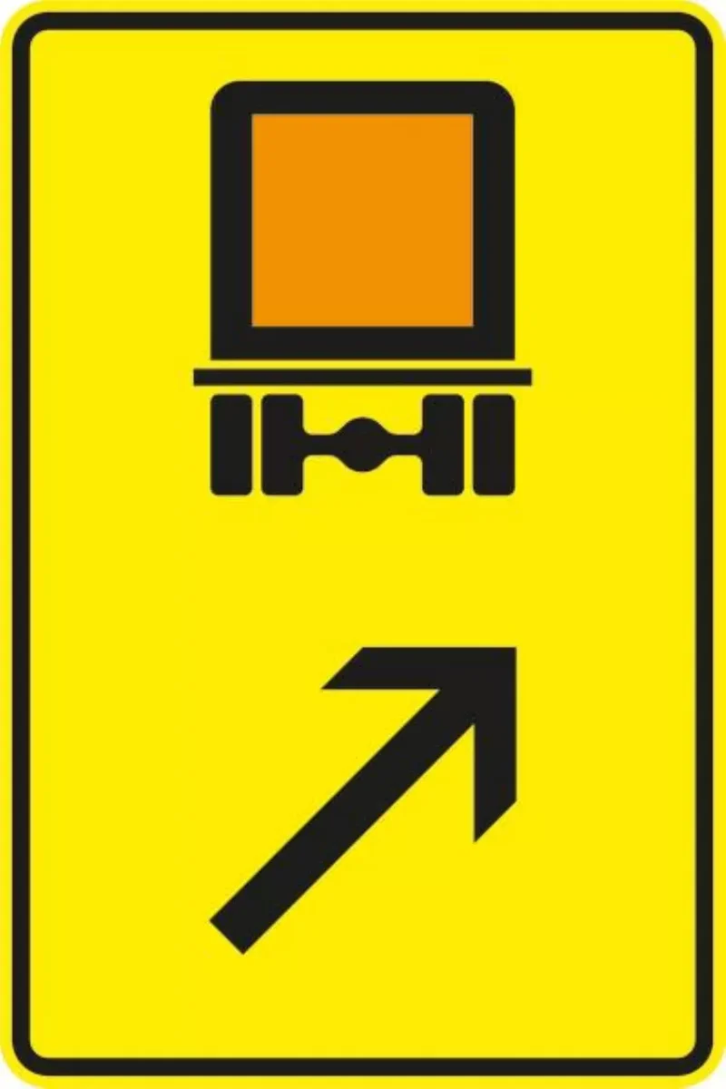 Verkehrszeichen VZ422-23 Wegweiser für kennzeichnungspflichtige Fahrzeuge mit gefährlichen Gütern, rechts einordnen