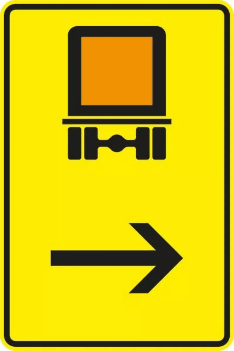 Verkehrszeichen VZ422-22 Wegweiser für kennzeichnungspflichtige Fahrzeuge mit gefährlichen Gütern, hier rechts