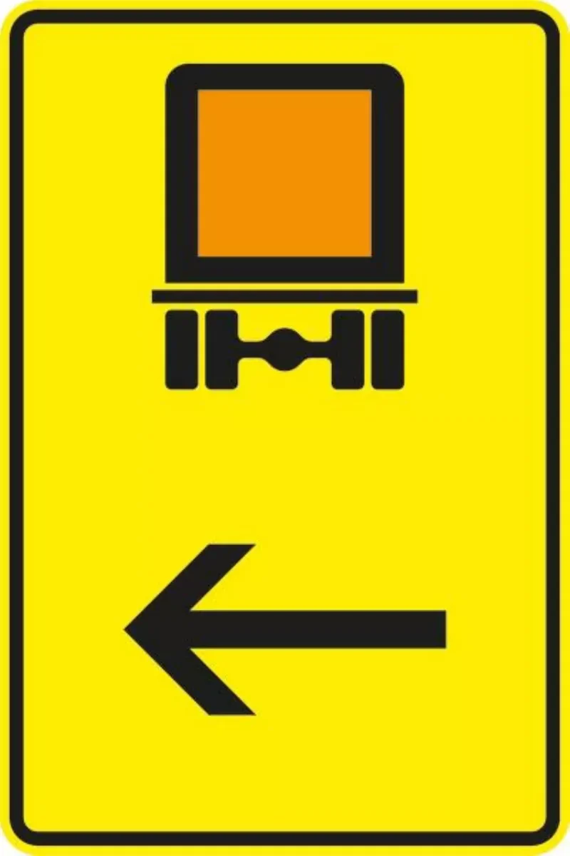 Verkehrszeichen VZ422-12 Wegweiser für kennzeichnungspflichtige Fahrzeuge mit gefährlichen Gütern, hier links