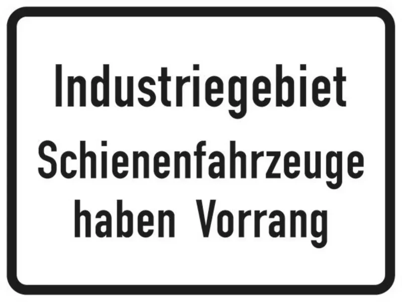Verkehrszeichen VZ1008-32 Industriegebiet, Schienenfahrzeuge haben Vorrang (zu Z. 201)