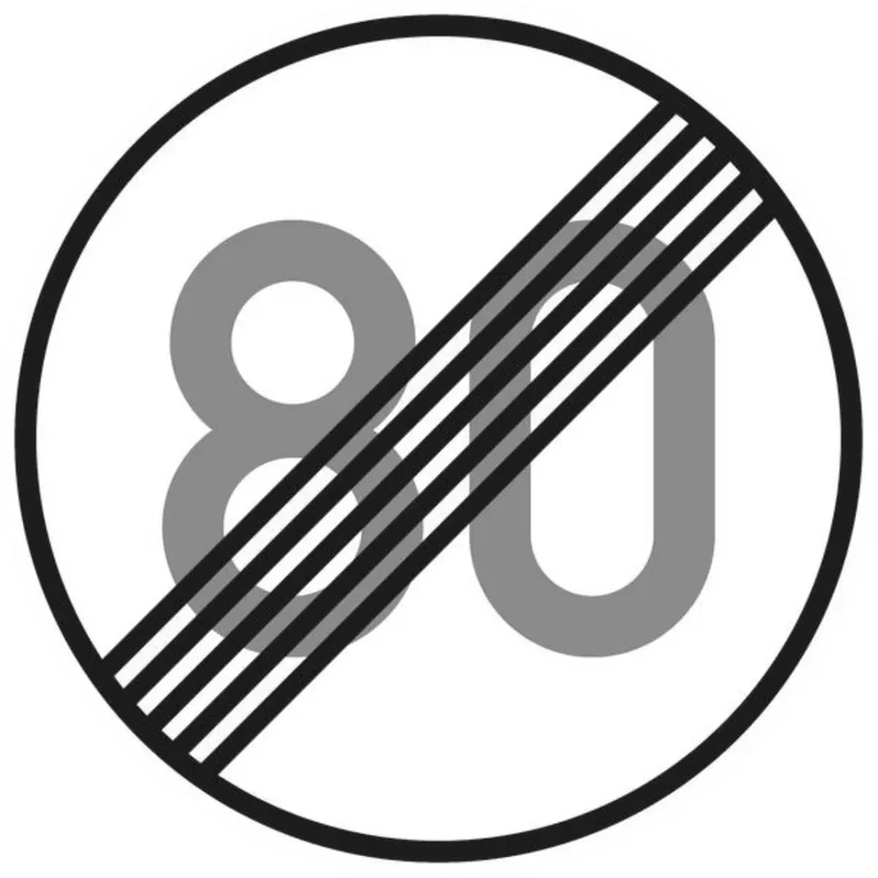 Verkehrszeichen VZ278-80 Ende der zulässigen Höchstgeschwindigkeit 80 km/h