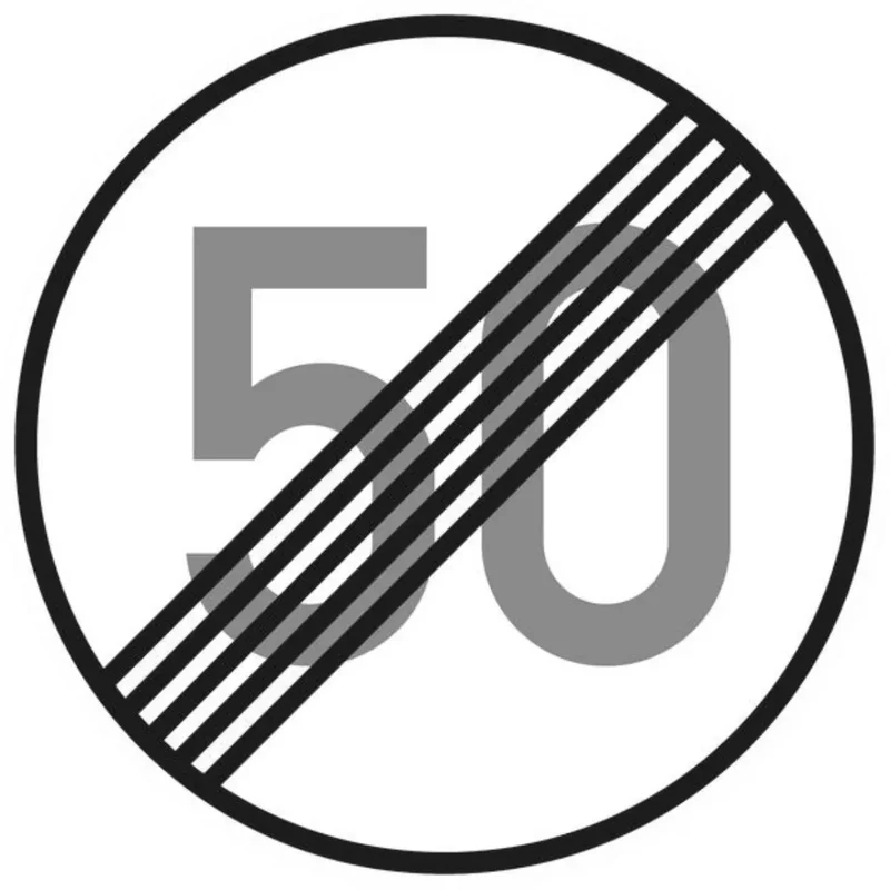 Verkehrszeichen VZ278-50 Ende der zulässigen Höchstgeschwindigkeit 50 km/h