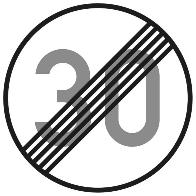 Verkehrszeichen VZ278-30 Ende der zulässigen Höchstgeschwindigkeit 30 km/h