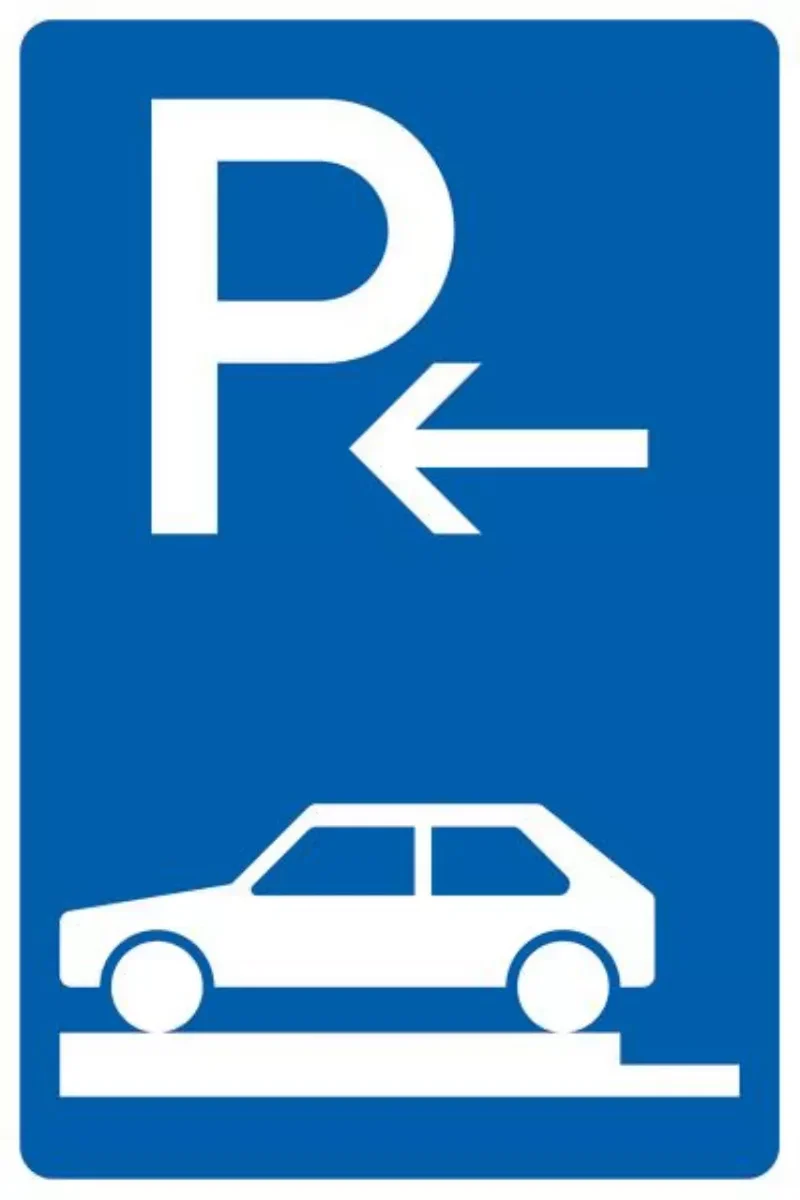 Verkehrszeichen VZ315-81 Parken auf Gehwegen ganz quer zur Fahrtrichtung links, Anfang