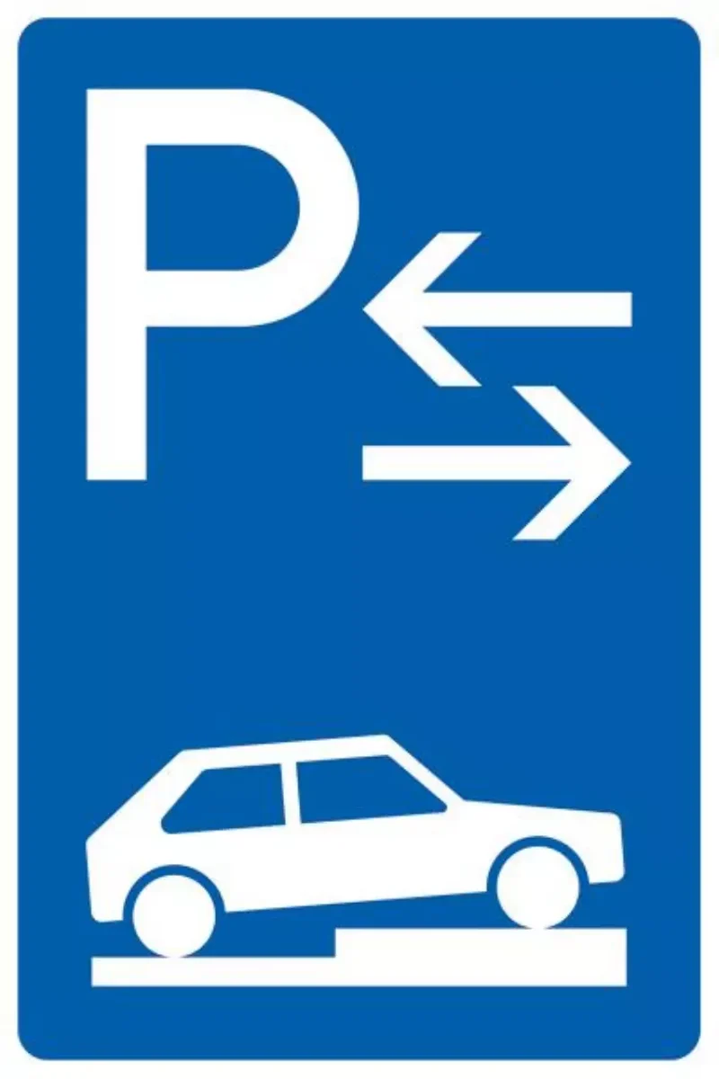 Verkehrszeichen VZ315-78 Parken auf Gehwegen halb quer zur Fahrtrichtung rechts, Mitte