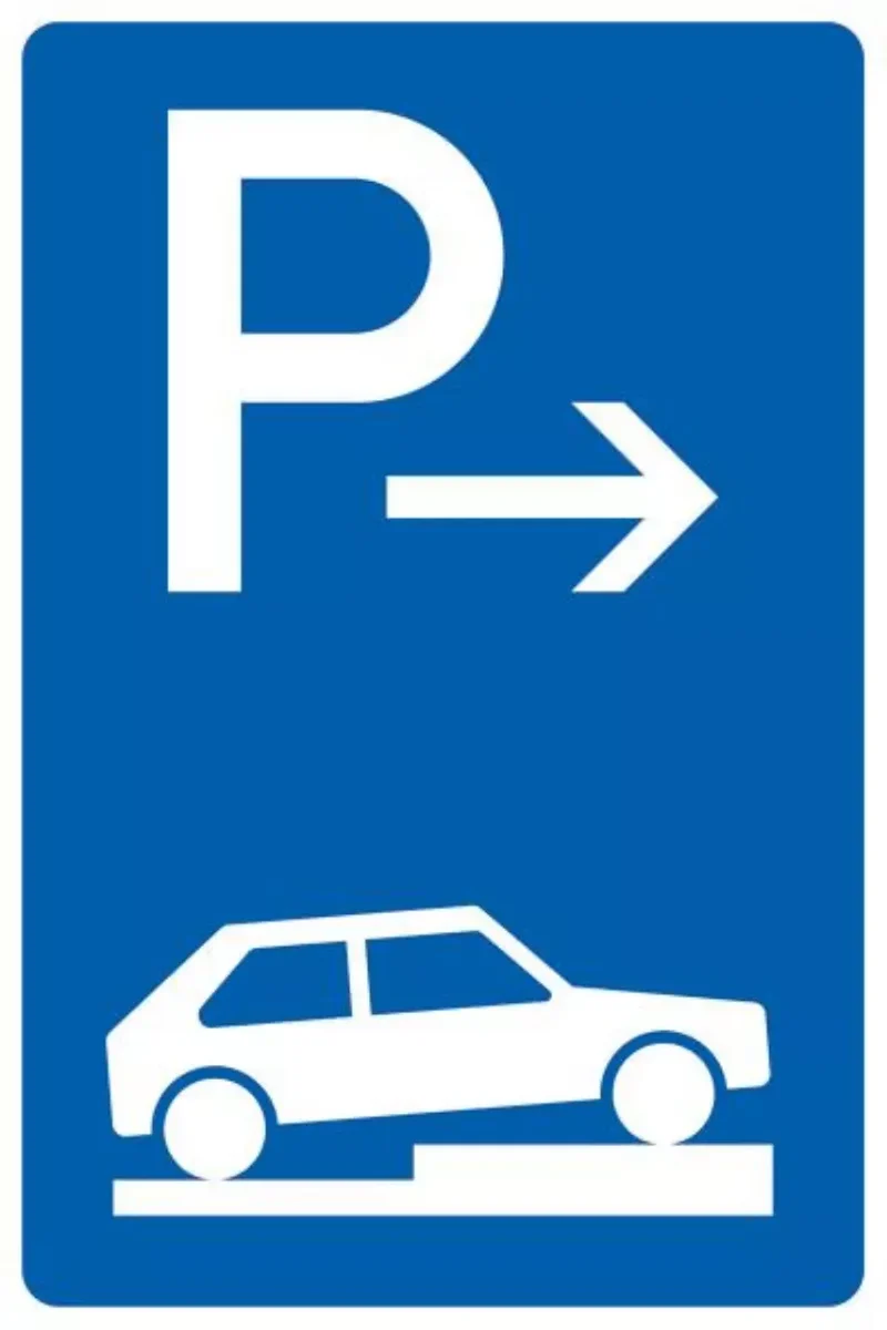 Verkehrszeichen VZ315-77 Parken auf Gehwegen halb quer zur Fahrtrichtung rechts, Ende
