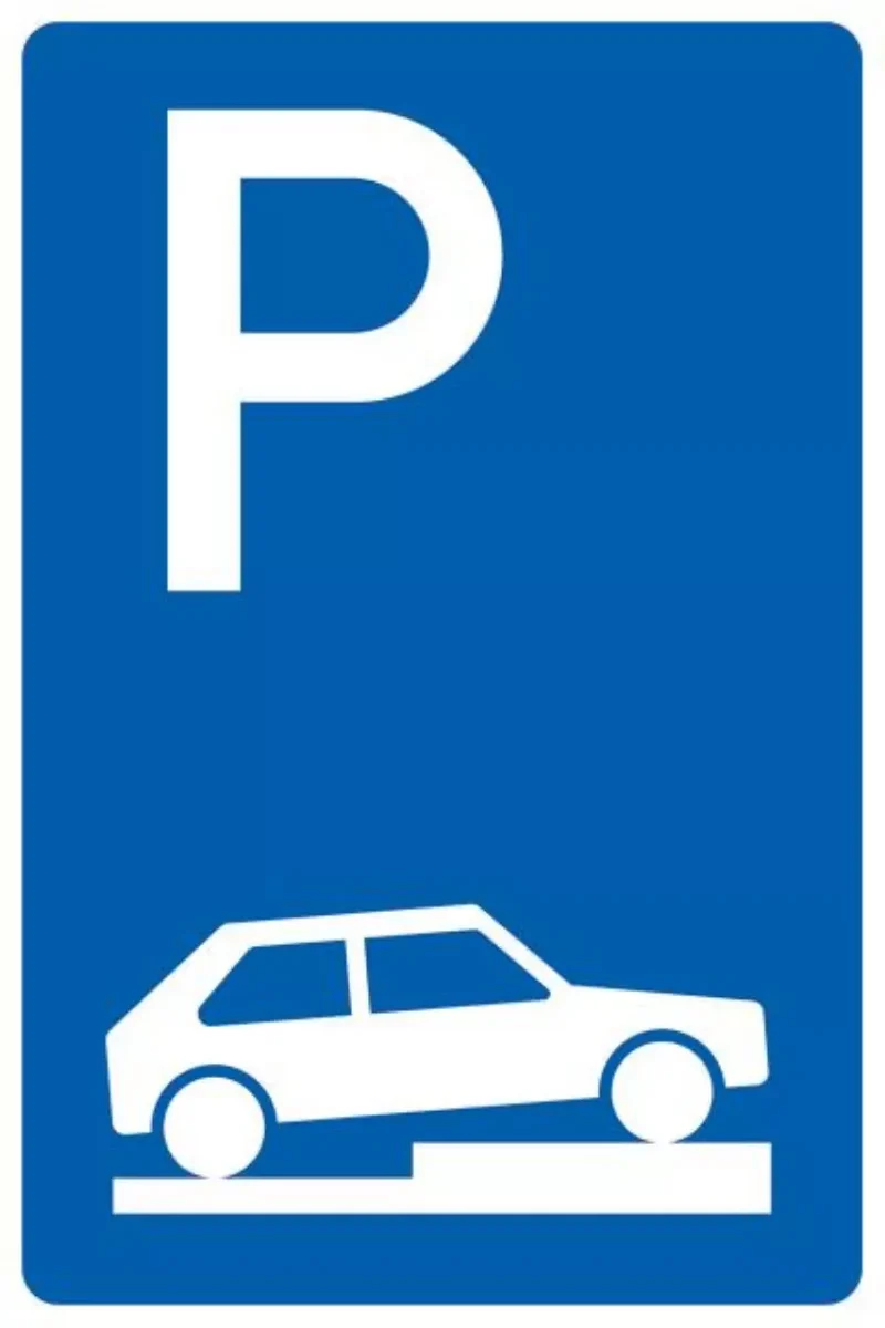 Verkehrszeichen VZ315-75 Parken auf Gehwegen halb quer zur Fahrtrichtung rechts