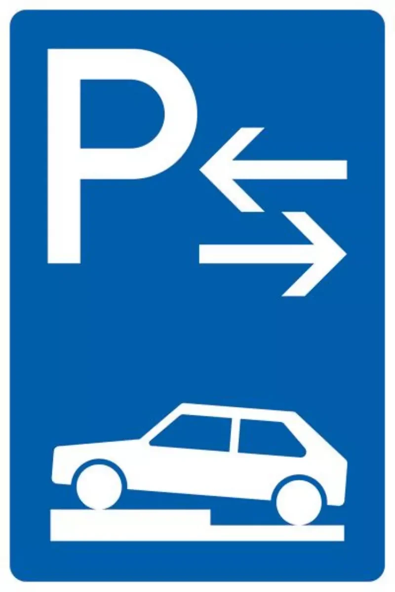 Verkehrszeichen VZ315-73 Parken auf Gehwegen halb quer zur Fahrtrichtung links, Mitte
