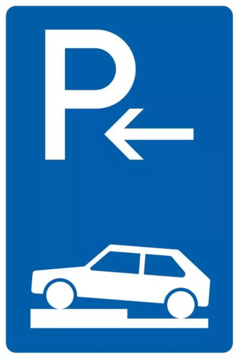 Verkehrszeichen VZ315-71 Parken auf Gehwegen halb quer zur Fahrtrichtung links, Anfang