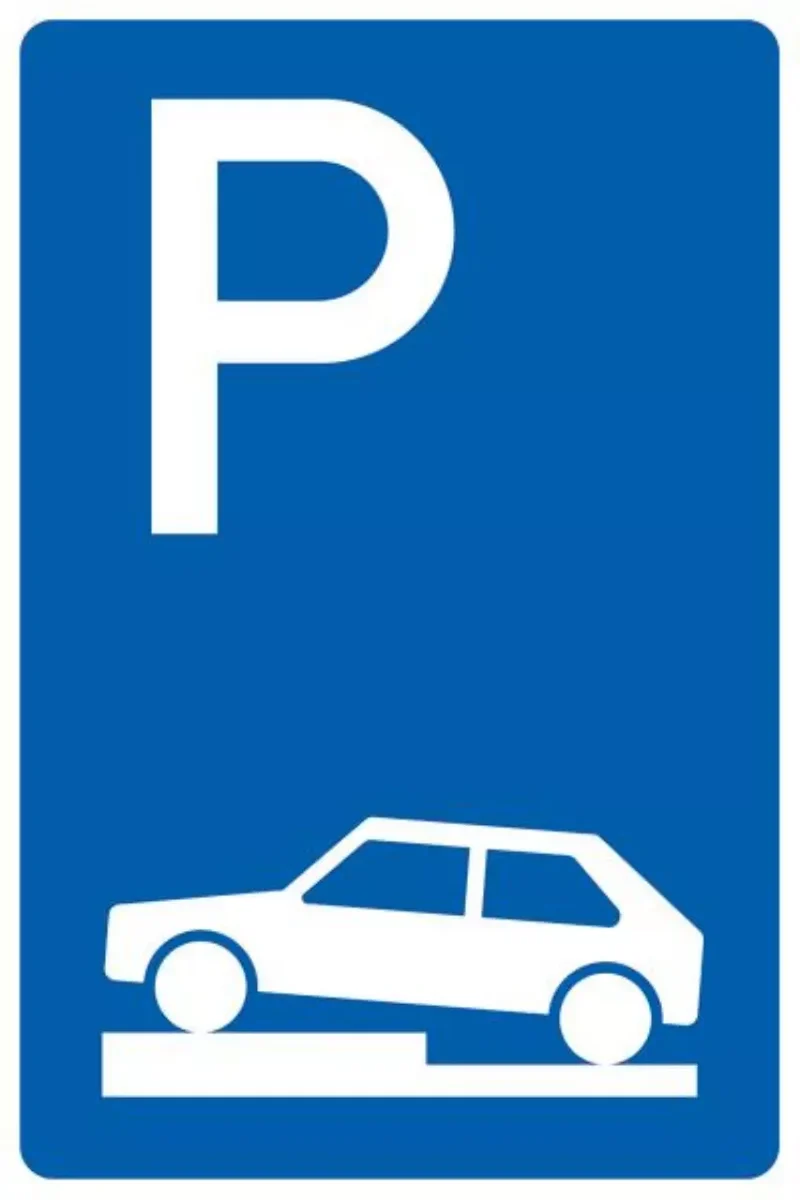 Verkehrszeichen VZ315-70 Parken auf Gehwegen halb quer zur Fahrtrichtung links