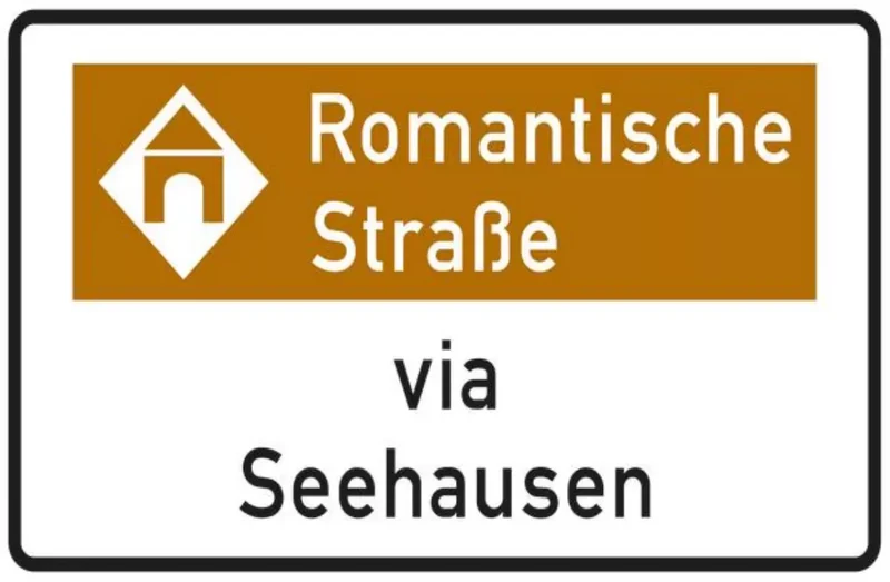 Verkehrszeichen VZ386.2-51 Touristischer Hinweis mit Bezugsziel „via“, neues Zeichen