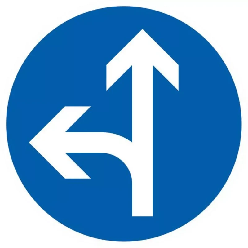 Verkehrszeichen VZ214-10 Vorgeschriebene Fahrtrichtung geradeaus oder links
