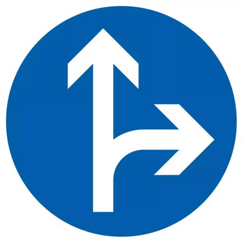 Verkehrszeichen VZ214 Vorgeschriebene Fahrtrichtung geradeaus oder rechts