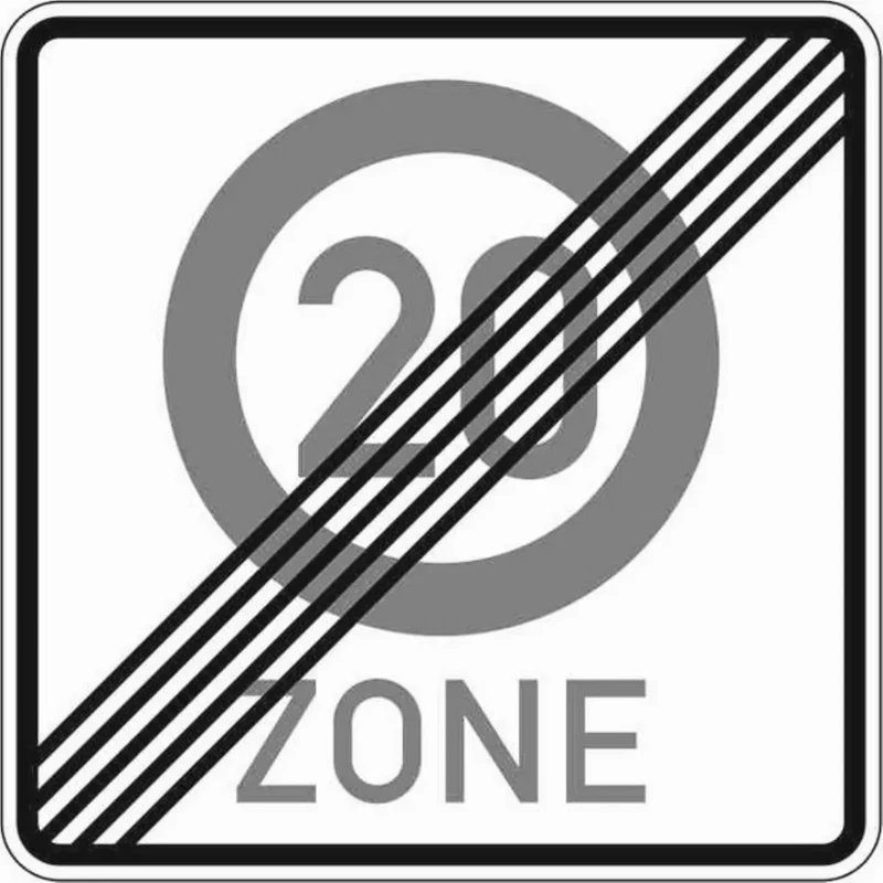 Verkehrszeichen VZ274.2-20 Ende einer Tempo 20-Zone in verkehrsberuhigten Geschäftsbereichen