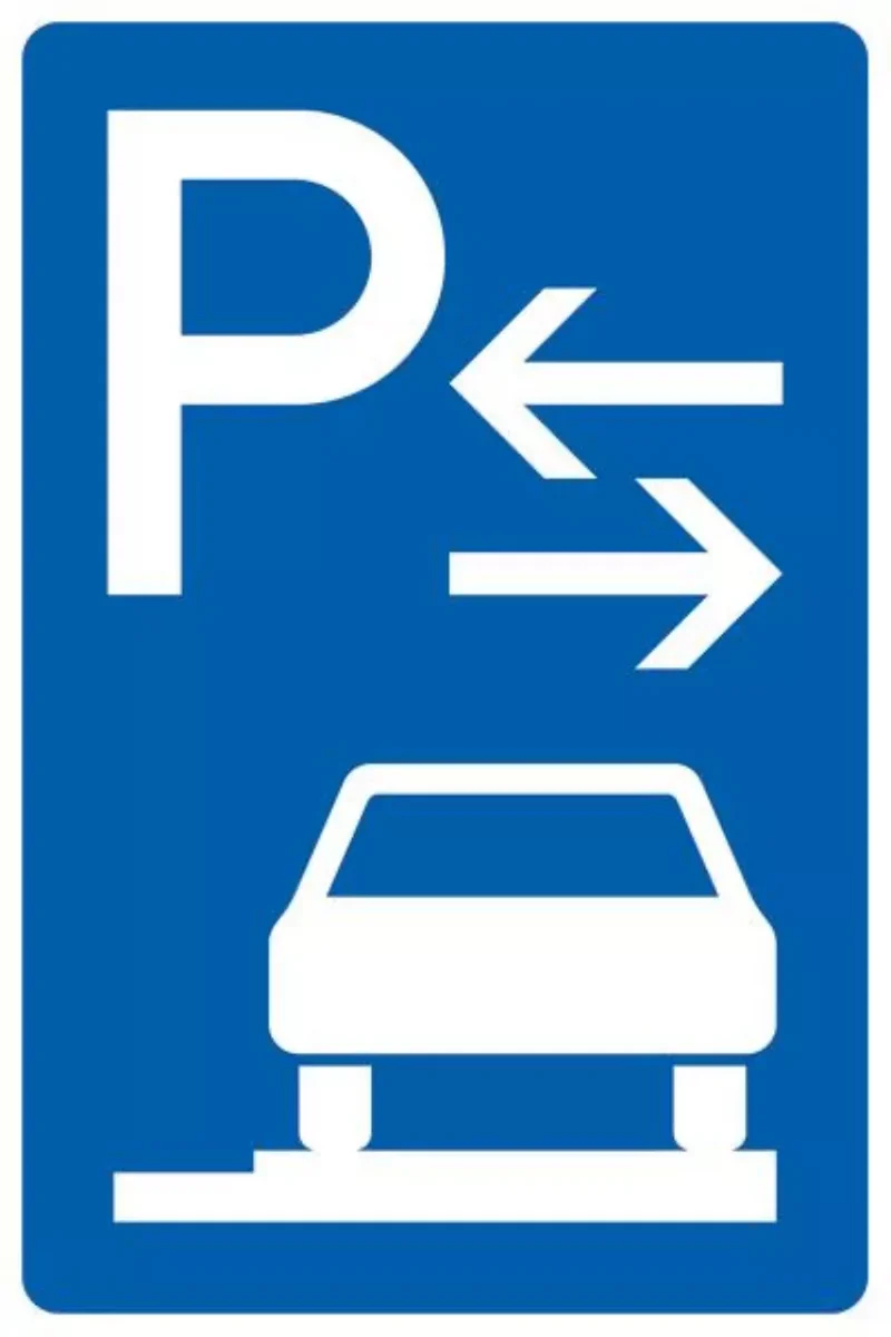 Verkehrszeichen VZ315-68 Parken auf Gehwegen ganz in Fahrtrichtung rechts, Mitte