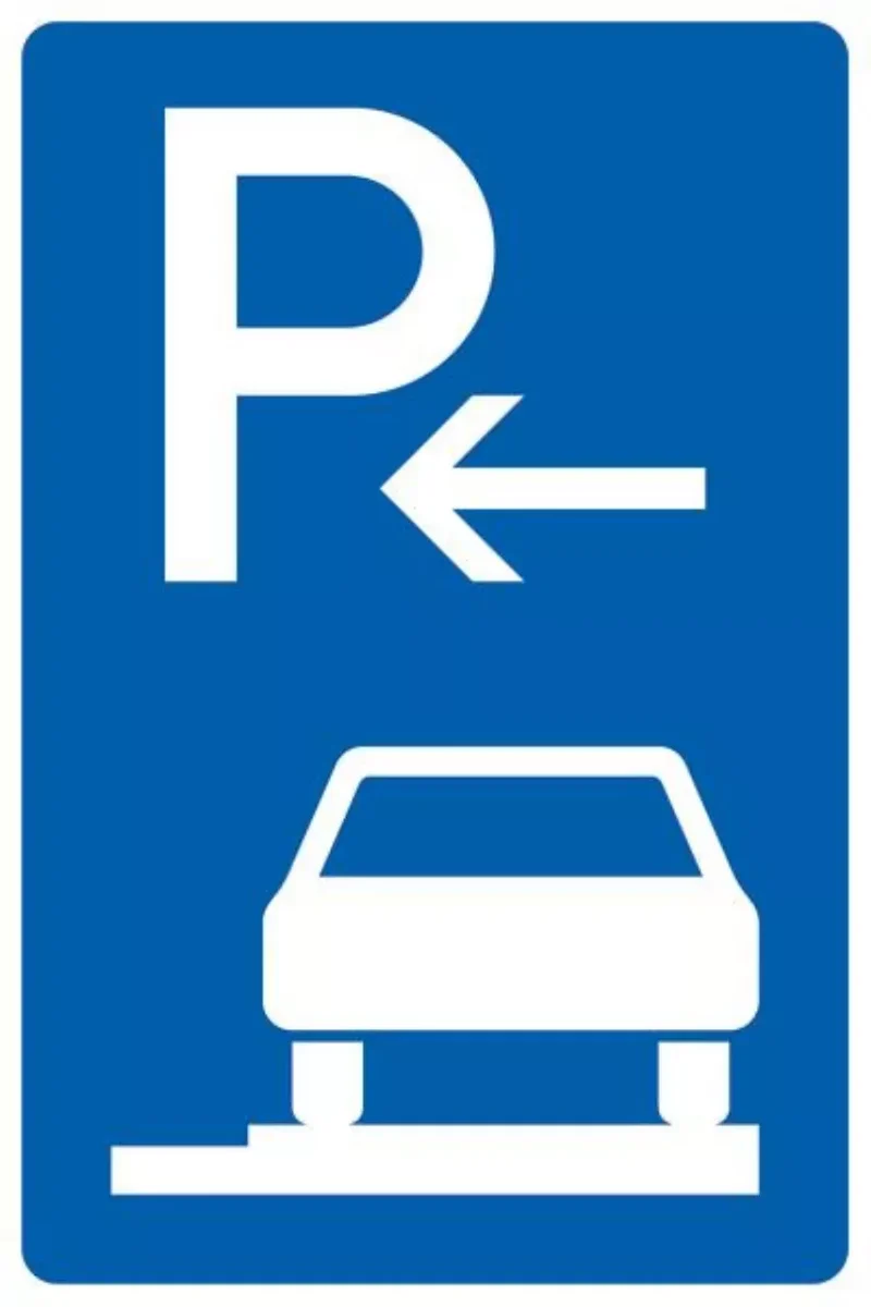 Verkehrszeichen VZ315-66 Parken auf Gehwegen ganz in Fahrtrichtung rechts, Anfang