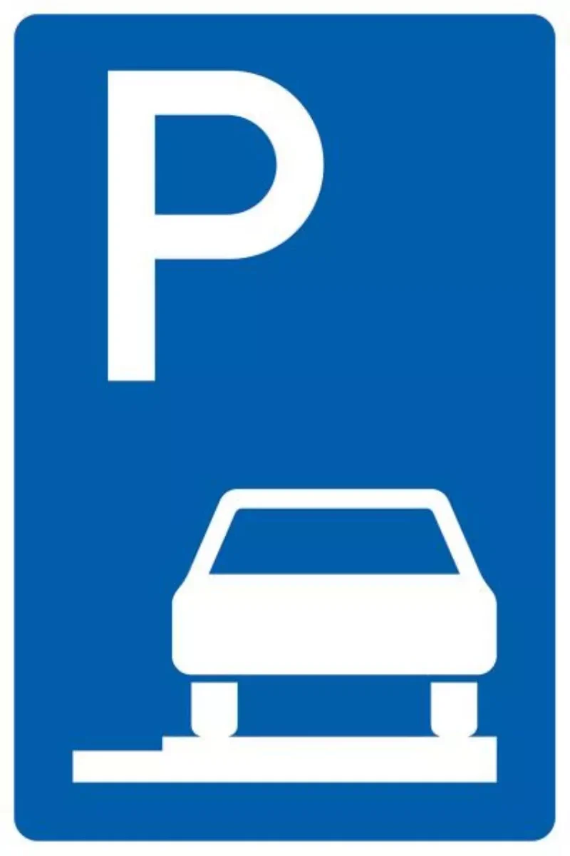 Verkehrszeichen VZ315-65 Parken auf Gehwegen ganz in Fahrtrichtung rechts