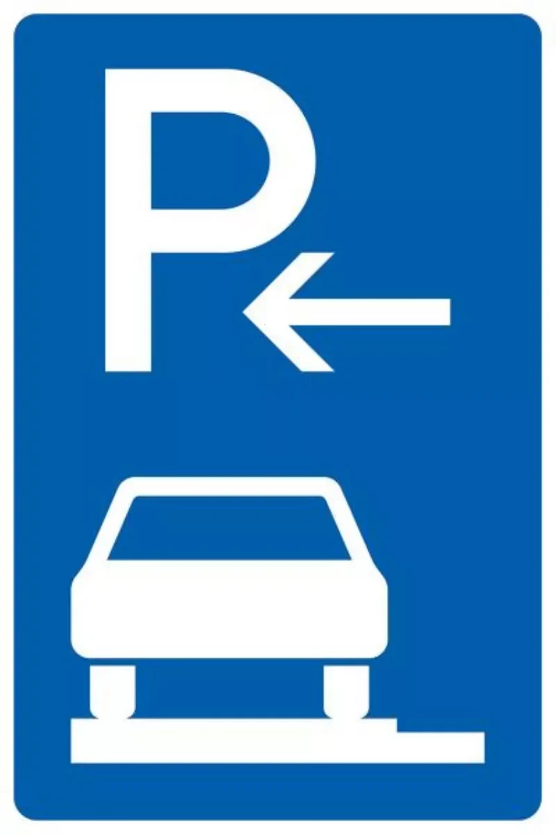 Verkehrszeichen VZ315-61 Parken auf Gehwegen ganz in Fahrtrichtung links, Anfang