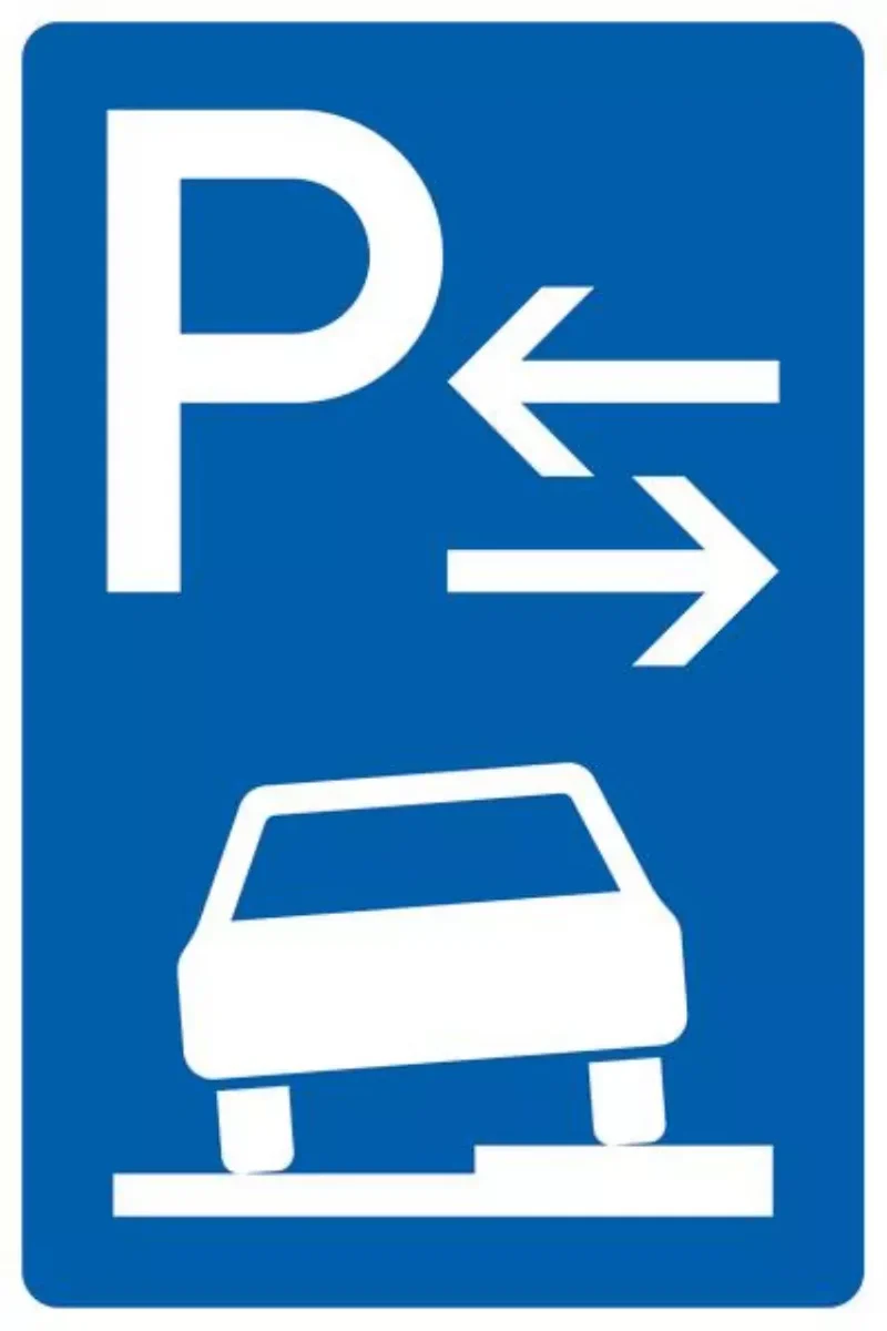Verkehrszeichen VZ315-58 Parken auf Gehwegen halb in Fahrtrichtung rechts, Mitte