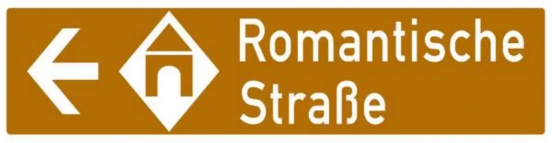 Verkehrszeichen VZ386.2-10 Touristische Route, Wegweiser linksweisend, veränderte Zeichenhöhe